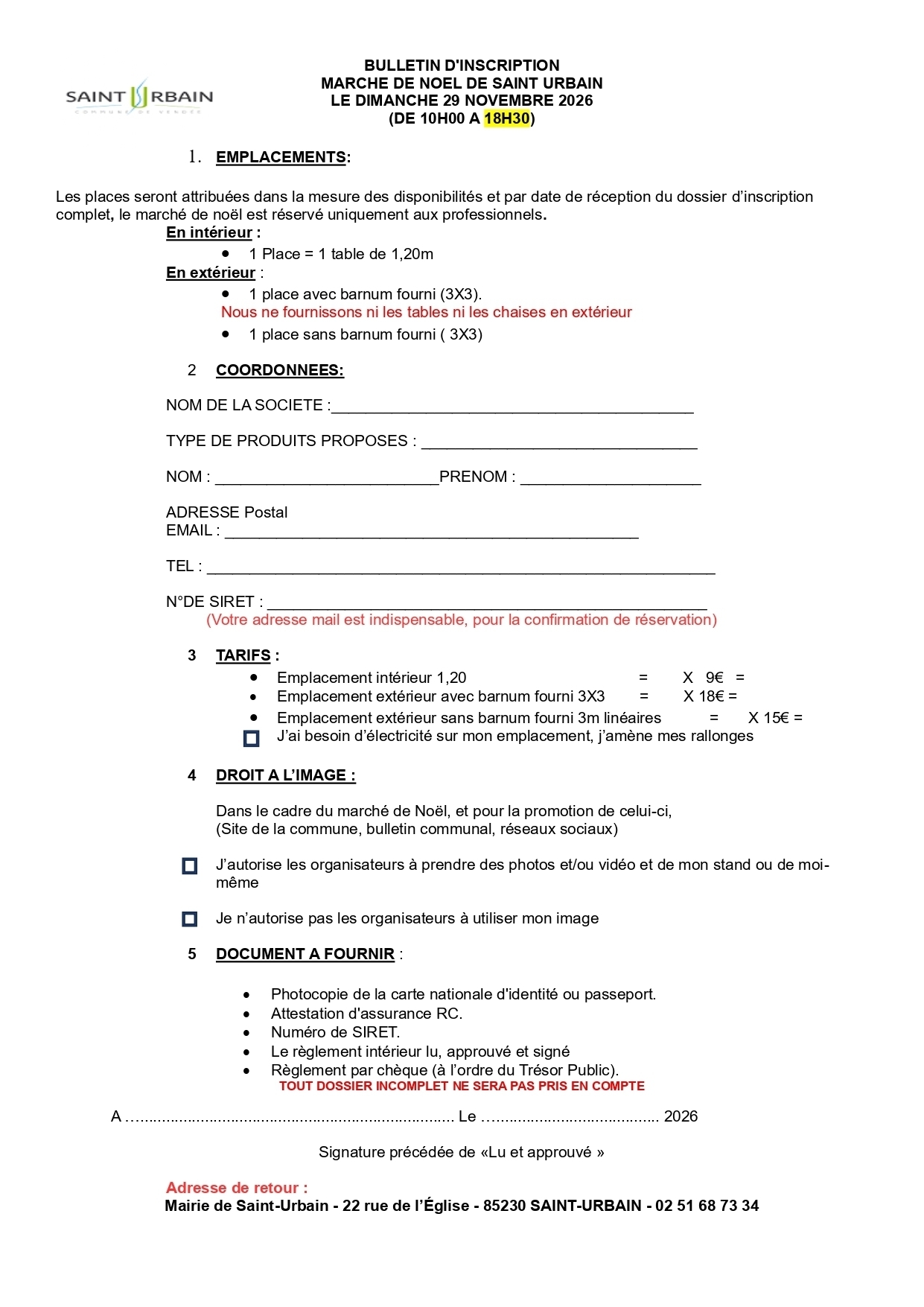 Marché noel 2026 - Bulletin inscription